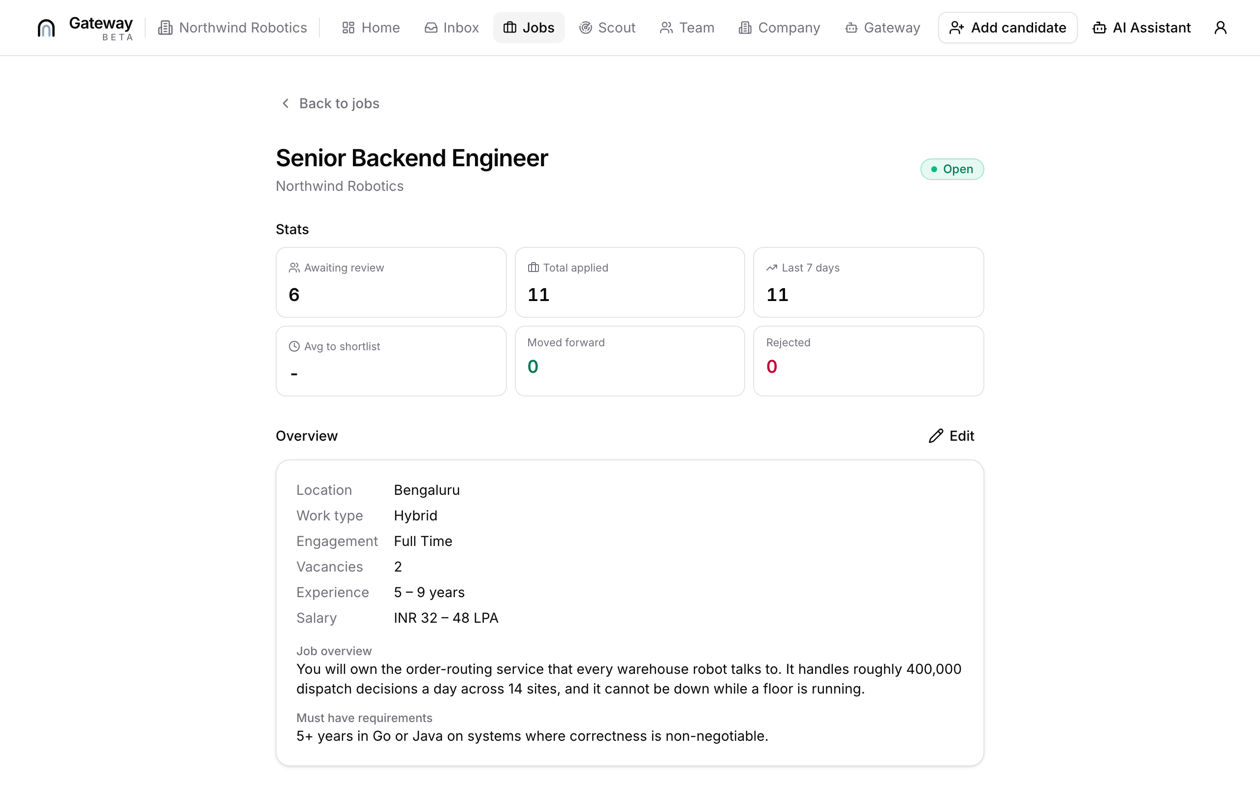 Screenshot: role overview and stats