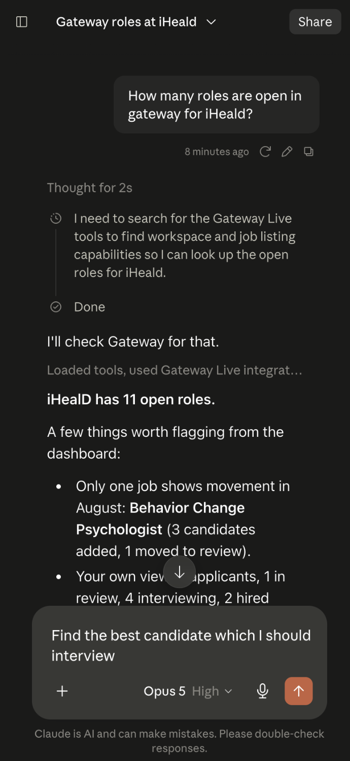 Screenshot: answering in Claude